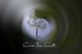 Save the earth concepts. Tree on the earth concept. green planet earth background. Single tree on green smooth circle motion
