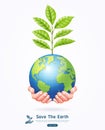 Save the earth conceptual. Earth with tree in hands vector
