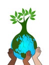 Save earth Hands holding global tree Royalty Free Stock Photo