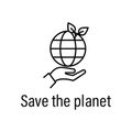 save, earth outline icon with name