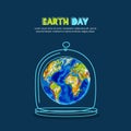 Save Earth planet concept. Vector doodle hand drawn illustration of Earth under glass dome. Royalty Free Stock Photo