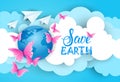 Save Earth Poster Background Over Blue Sky And Clouds