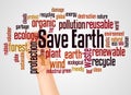 Save earth word cloud and hand with marker concept Royalty Free Stock Photo