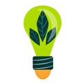 The save energy logo is isolated on a white background. Green light bulb with leaves. Vector illustration in flat style. An Royalty Free Stock Photo