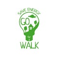 Save energy motivation lettering green on white background