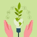 Save energy planet. Hands around the planet. Respect for natural resources. Saving natural energy resources. Royalty Free Stock Photo