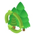 Save environment icon isometric vector. Coniferous forest in recycling symbol