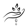 Save The Environment Logo With Hand, Plant, and Water Drop Illustration Vector.