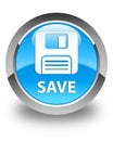 Save (floppy disk icon) glossy cyan blue round button Royalty Free Stock Photo