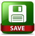 Save (floppy disk icon) green square button red ribbon in middle