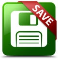 Save floppy disk icon green square button Royalty Free Stock Photo