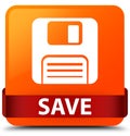 Save (floppy disk icon) orange square button red ribbon in middle
