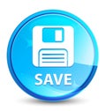 Save (floppy disk icon) splash natural blue round button