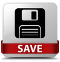 Save (floppy disk icon) white square button red ribbon in middle