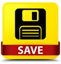 Save (floppy disk icon) yellow square button red ribbon in middle