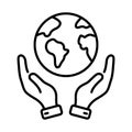 Save Global Nature. Human Environmental Protection Line Icon. World Environment Conservation Linear Pictogram. Hand