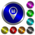 Save GPS map location luminous coin-like round color buttons