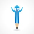 Save home concept with pencil hands Royalty Free Stock Photo