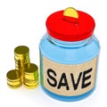 Save Jar Shows Saving Or Reserving Money