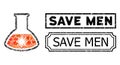 Save Men Scratched Stamp with Notches and Virus Analysis Retort Collage of Rectangle Elements