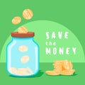 Save money concept. Saving dollar coin in jar. concept vector illustration Flat design style vector illustration. Royalty Free Stock Photo
