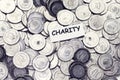 save money concept, tag charity above algeria coin