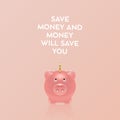 Save Money Concept. Vector Realistic 3d Pink Retro Piggy Bank with Golden Shiny Coin on Pink Background. Design Template