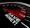 Save Money - Discount Sale Words on Speedometer Royalty Free Stock Photo