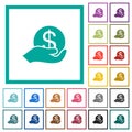 Save money flat color icons with quadrant frames