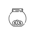 save money icon, coin jar, economy line symbol on white background - editable stroke vector illustration eps10. Finance Royalty Free Stock Photo