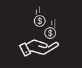 Dollar in hand icon. Save money icon on black background. Vector illustration Royalty Free Stock Photo