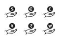 Save money icon set. coin on hand. financial infographic design element