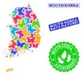 Save Nature Collage of Map of South Korea with Butterflies and Textured Stamps Royalty Free Stock Photo