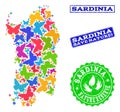 Save Nature Composition of Map of Sardinia Region with Butterflies and Rubber Seals Royalty Free Stock Photo