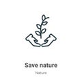 Save nature outline vector icon. Thin line black save nature icon, flat vector simple element illustration from editable nature Royalty Free Stock Photo