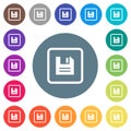Save object flat white icons on round color backgrounds
