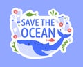 Save ocean from plastic, help and support whales Royalty Free Stock Photo