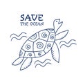 Save the Ocean, sea turtles crying for help. Sketch for your design Royalty Free Stock Photo