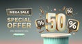 Save offer, 50 off sale banner. Sign board promotion. Vector illustration Royalty Free Stock Photo