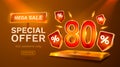 Save offer, 80 off sale banner. Sign board promotion. Vector illustration Royalty Free Stock Photo