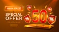 Save offer, 50 off sale banner. Sign board promotion. Vector illustration Royalty Free Stock Photo