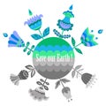 Save our Earth blue and green poster template. Royalty Free Stock Photo