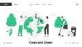 Save Our Planet Website Landing Page. People Prepare for Day of Earth Care of Plants, Sweeping Ground, Clean Trash