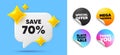 Save 70 percent off. Sale Discount offer price sign. Speech bubble, sticker tags. Vector