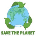 Save the planet concept art, waste problem, recycle symbol, earth planet eastern hemisphere, editable vector illustration Royalty Free Stock Photo