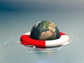 Save the planet - Concept image with earth floating on a buoy in the ocean - 3D render