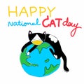 Happy national cat day with face mask in covid cartoon vector