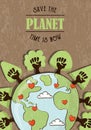 Save the planet earth day card of tree hand