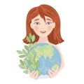 SAVE PLANET Earth Holiday Party Girl Vector Illustration Set