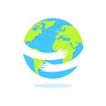 Save the planet, Earth hug drawing. Cute cartoon Earth Day vector clip art illustration Royalty Free Stock Photo